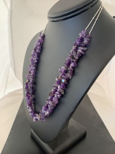 Navajo Purple Amethyst Liquid Heishi Necklace Pendant | Sterling Silver Tubes | Authentic Native American Handmade | 869