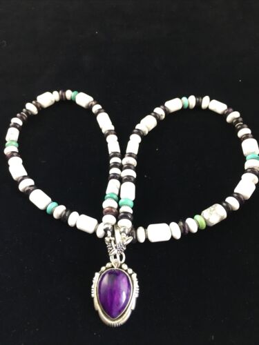 Navajo Purple Sugilite Turquoise Bead Necklace | Sterling Silver | 22" | Authentic Native American Handmade | 10035