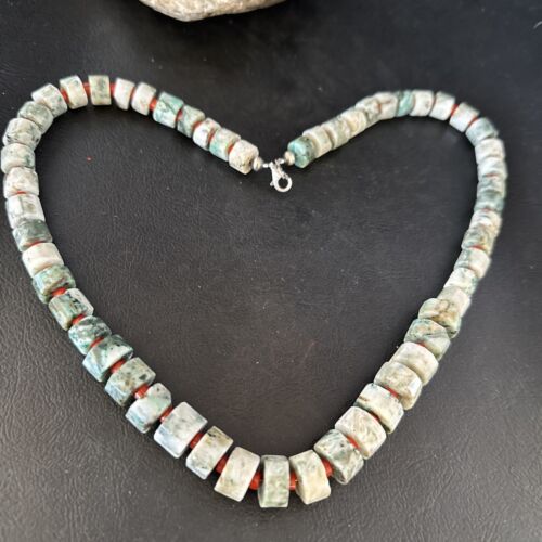 Native American Sterling Silver Necklace | Grey White Jasper Coral | 20" | 14430