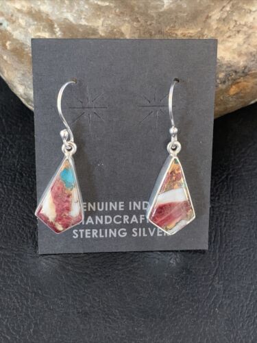 Navajo Purple Spiny Oyster Turquoise Dangle Earrings | Sterling Silver | Authentic Native American Handmade | 14082