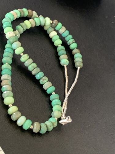 Navajo Green Faceted Turquoise Necklace | Sterling Silver | 22" | Authentic Native American Handmade | 11707