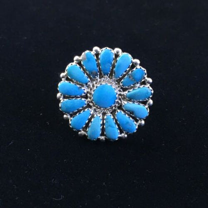 Navajo Blue Kingman Turquoise Cluster Ring | Authentic Native American Sterling Silver | Multi-Stone | Sz 7 | 10112