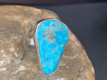 Navajo Blue Kingman Turquoise Ring | Sterling Silver | Sz 7.5 | Authentic Native American Handmade | 11615