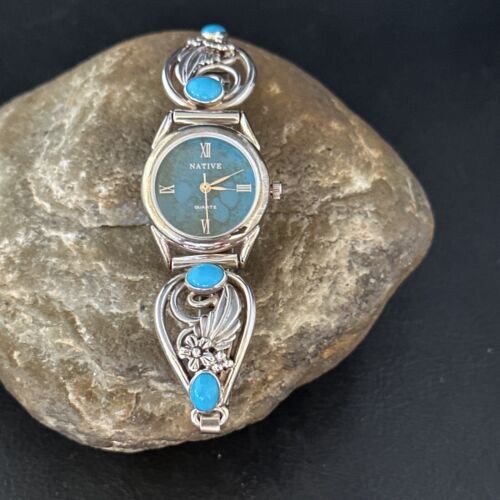 Authentic Navajo Turquoise Feather Wrist Watch Tips Band | Sterling Silver | Native American Jewelry | 14314