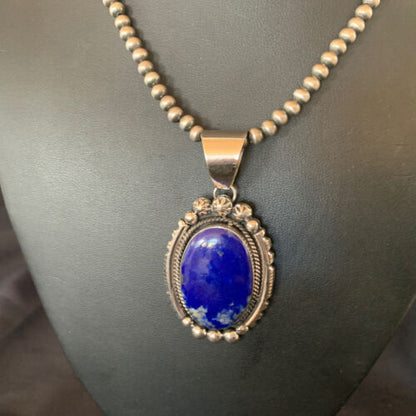 Native American Navajo Blue Lapis Pendant Necklace | Sterling Silver | Authentic Handmade | 11679 - Masha USA