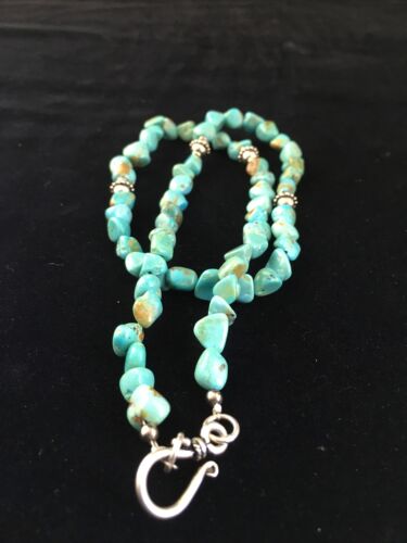 Southwestern Men's Blue Turquoise Nugget Necklace | Sterling Silver | 19" | 10023 - Masha USA