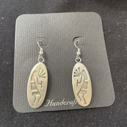 Handmade Sterling Silver Kokopelli Dangle Earrings | Authentic Native American Hopi Design | 01503