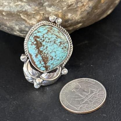 Navajo Blue Turquoise #8 Rings | Sterling Silver | Sz 9 | Authentic Native American Handmade | 14284