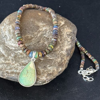 Southwestern Women's Green Opal Pendant Necklace | Sterling Silver | 17" | 14420