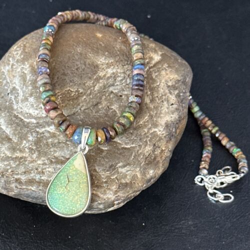 Southwestern Women's Green Opal Pendant Necklace | Sterling Silver | 17" | 14420