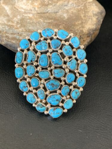 Navajo Kingman Turquoise Cluster Ring | Authentic Native American Sterling Silver | Multi-Stone | Sz 7 | 12227