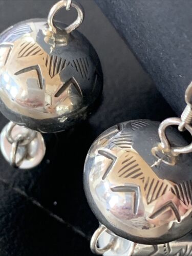 Navajo Sterling Silver Bead Earrings | Handmade Native American Pearls | 2.75" | 1518