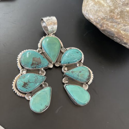 Navajo Pearls Naja Pendant Necklace | Multi-Stone Turquoise | Sterling Silver | Authentic Native American Handmade | 11354 - Masha USA