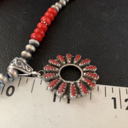 Navajo Green Turquoise Pendant | Sterling Silver | Authentic Native American Handmade | Necklace 20" | 13884
