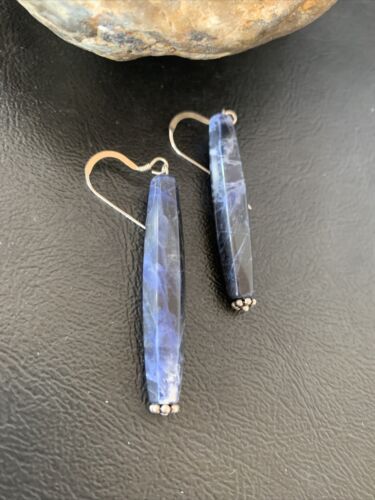 Navajo Blue Lapis Lazuli Bead Dangle Earrings | Sterling Silver | Authentic Native American Handmade | 13031