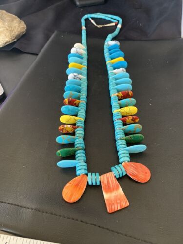 Native American Santo Domingo Spiny Turquoise Necklace | 40" | Sterling Silver | 12066 - Masha USA