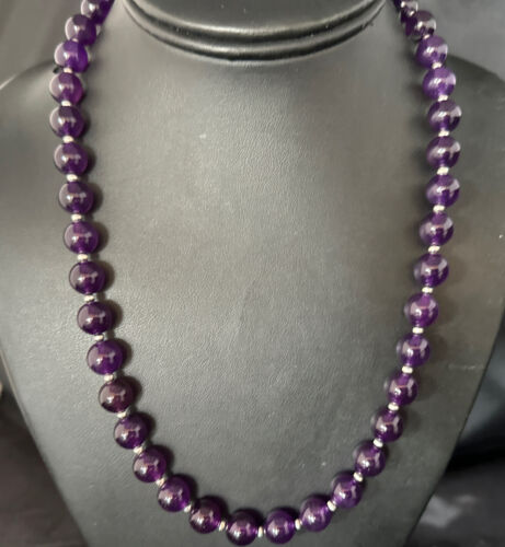Navajo Sterling Silver Purple Amethyst Bead Necklace | 10mm | 20" | Authentic Native American Handmade | 14814