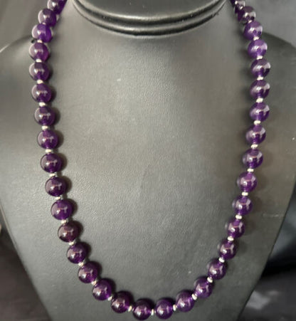 Navajo Sterling Silver Purple Amethyst Bead Necklace | 10mm | 20" | Authentic Native American Handmade | 14814
