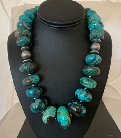 Authentic Native American Navajo Pearls Graduated Necklace | Sterling Silver & Turquoise | 20" | 1923