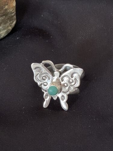 Navajo Blue Turquoise Butterfly Ring | Sterling Silver | Sz Adj 7 | Authentic Native American Handmade | 10676