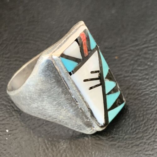 Native American Zuni Men's Spiny Blue Turquoise Inlay Ring | Sterling Silver | Sz 15 | 12424