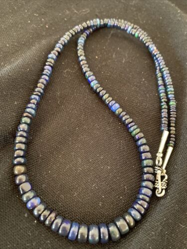 Native American Women's Black Fire Opal Bead Necklace | Sterling Silver | 20" | 978