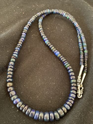 Native American Women's Black Fire Opal Bead Necklace | Sterling Silver | 20" | 00979