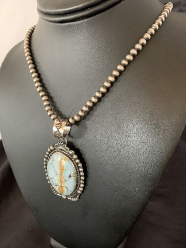 Navajo Golden Hills Turquoise Pendant Necklace | Sterling Silver | Authentic Native American Handmade | 11313