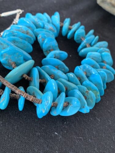 Navajo Sleeping Beauty Turquoise Nugget Necklace | Sterling Silver | Graduated | Authentic Native American | 26" | 511