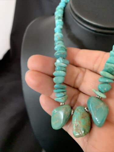 Navajo Blue Green Turquoise Necklace | Sterling Silver | 16" | Authentic Native American Handmade | 12913