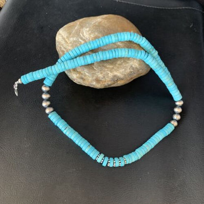 Southwestern Blue Turquoise Heishi Necklace | 8mm | 20" | Sterling Silver | 13935