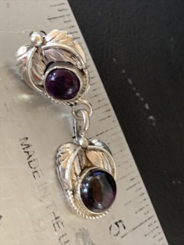 Navajo Purple Sugilite Post Dangle Earrings | Sterling Silver | Authentic Native American Handmade | 1596