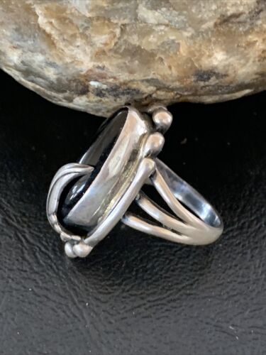 Native American Indian Design Black Onyx Ring | Sterling Silver | Sz 6.5 | 10796