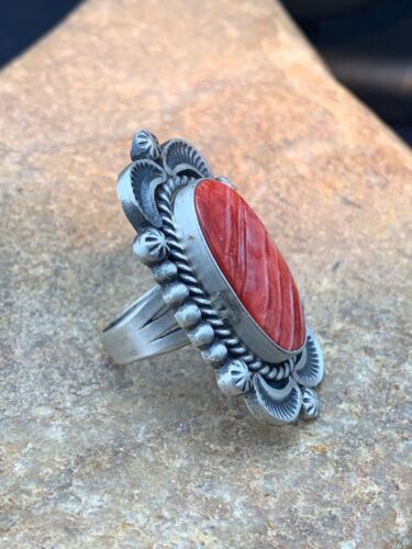 Native American Men's Spiny Oyster Ring | Navajo Sterling Silver | Sz 7.5 | 4287