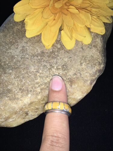 Navajo Yellow Gold Turquoise Inlay Ring | Sterling Silver | Sz 6.5 | 01788