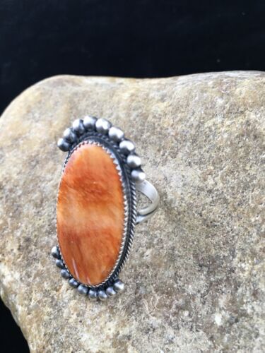 Navajo Orange Spiny Oyster Ring | Sterling Silver | Sz 9 | Authentic Native American Handmade | 10071