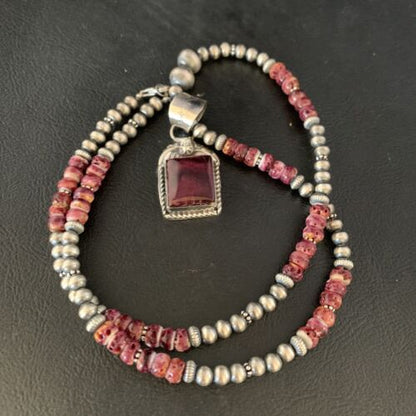 Navajo Purple Spiny Oyster Pendant | Sterling Silver | 20" Necklace | Authentic Native American Handmade | 13655