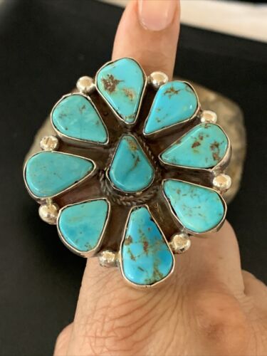 Navajo Turquoise Cluster Ring | Authentic Native American Sterling Silver | Multi-Stone | Sz 10 | 02193