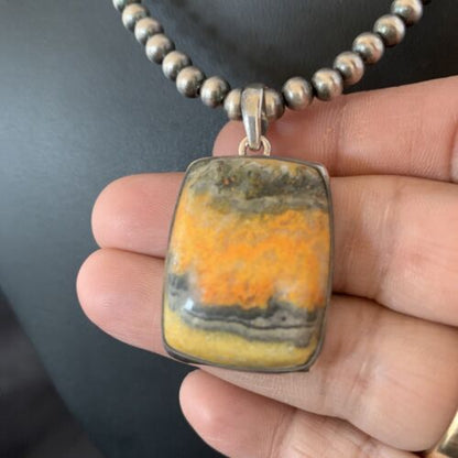 Navajo Bumblebee Jasper Pendant Necklace | Sterling Silver | Authentic Native American Handmade | 12725