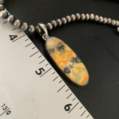 Navajo Yellow Bumblebee Jasper Pendant Necklace | Sterling Silver | Authentic Native American Handmade | 12810