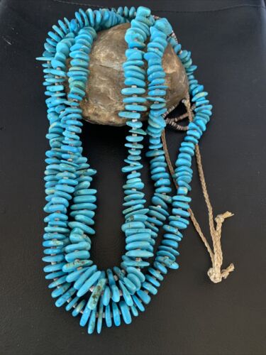 Men's Santo Domingo Blue Kingman Turquoise Shell Necklace | 3-Strand | 40" | 13196