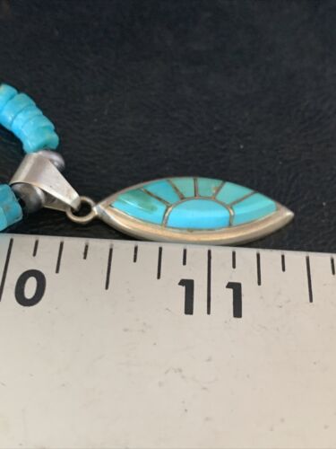 Navajo Inlay Blue Turquoise Onyx Inlay Pendant Necklace | Sterling Silver | Authentic Native American Handmade | 13797