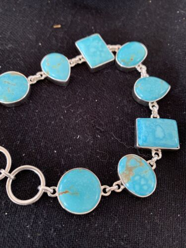 Native American Navajo Blue Turquoise Link Bracelet | Sterling Silver | 9" | 665