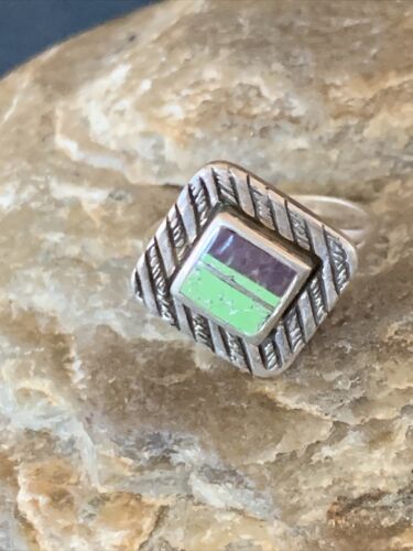 Navajo Multi-Color Green Gaspeite Sugilite Inlay Ring | Sterling Silver | Sz 6.25 | 13135