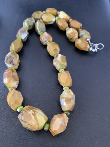 Navajo Graduated Faceted Green Nugget Turquoise Necklace | Sterling Silver | Authentic Native American | 21" | 1494