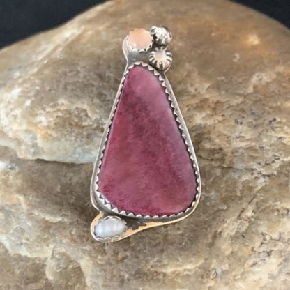 Navajo Handmade Pin | Sterling Silver | Purple Spiny Oyster & Mother of Pearl | Authentic Native American Jewelry | 13699