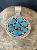 Navajo Blue Kingman Turquoise Cluster Pendant | Authentic Native American Sterling Silver | Multi-Stone | 2" | 02094