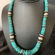 Navajo Blue Turquoise Sterling Silver Graduated Necklace | Authentic Native American | 20" | 13397