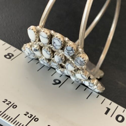 Navajo White Buffalo Turquoise Cluster Cuff Bracelet | Sterling Silver | Authentic Native American Handmade | 12102