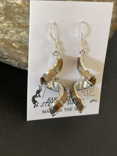 Navajo Swirl Coffee Tiger's Eye Opal Inlay Earrings | Sterling Silver | 1.25" | 1553
